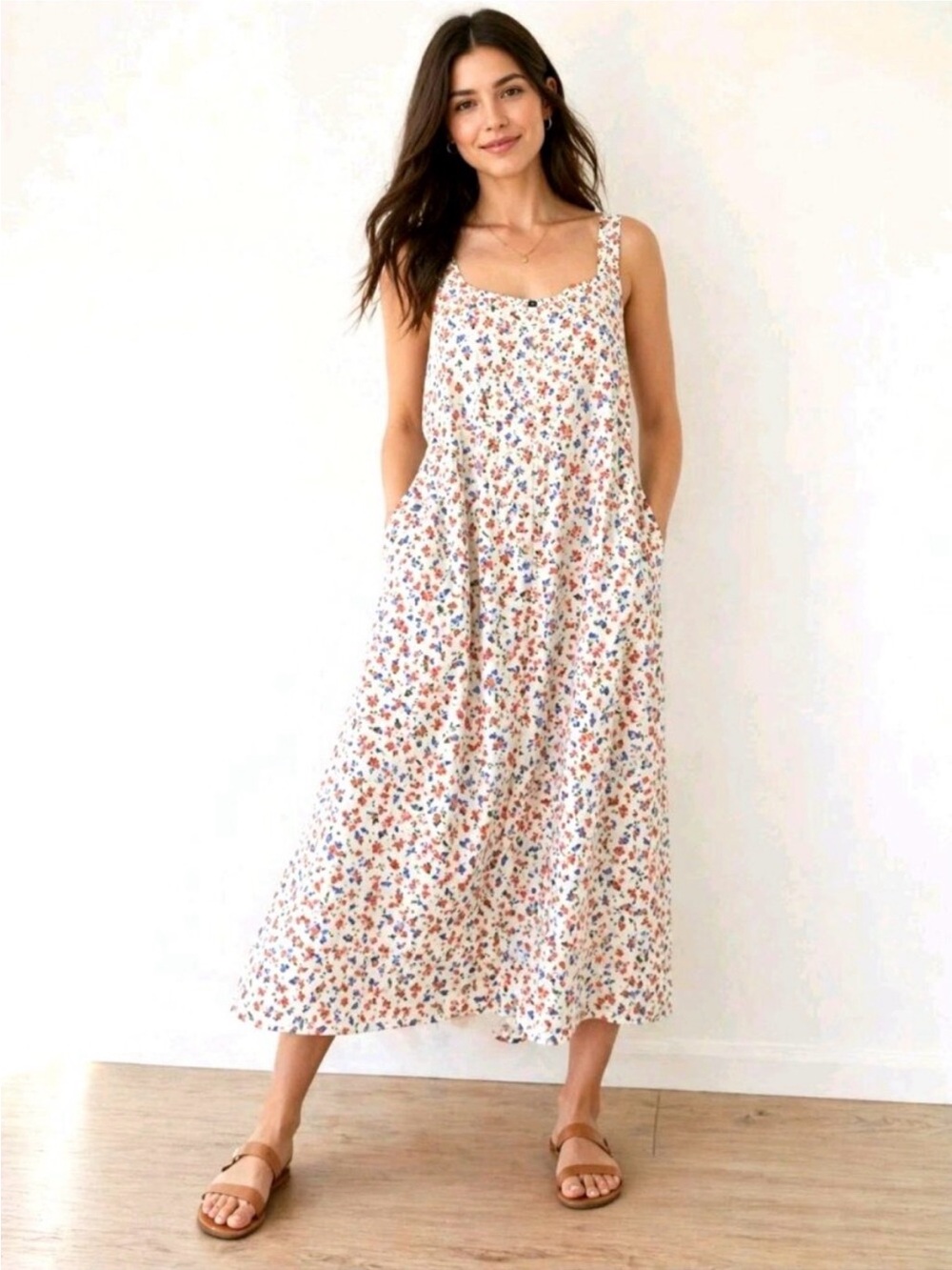 Old Navy White Floral Midi Linen Sundress